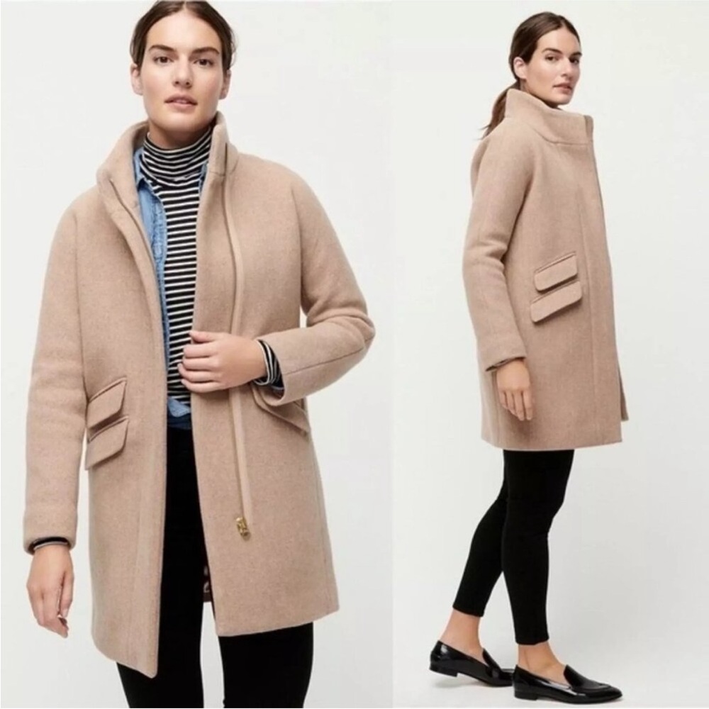 J. Crew Cocoon Coat in Italian Stadium Cloth Wool Blend Tan Size 0